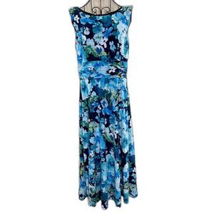 Jessica Howard Women’s Blue Floral Watercolor Sleeveless Mid Length Dress Size 6